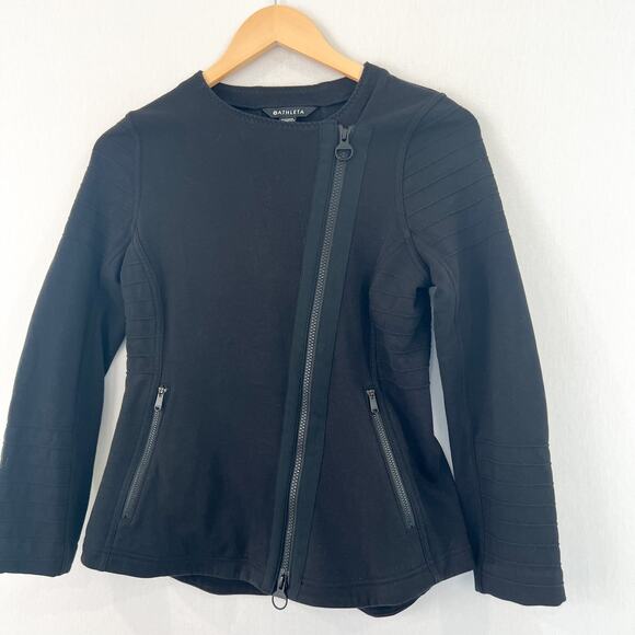 Athleta Black Moto Jacket XS Side Zip Athletic Athleisure Fitted Flattering - Picture 3 of 10